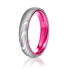 Load image into Gallery viewer, Wood Grain Damascus Steel Ring - Resilient Pink - 4MM - EMBR
