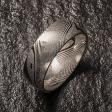 Load image into Gallery viewer, Wood Grain Damascus Steel Ring - Minimalist - EMBR
