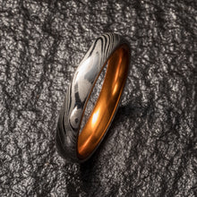 Load image into Gallery viewer, Wood Grain Damascus Steel Ring - Resilient Orange - 4MM - EMBR
