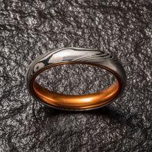 Load image into Gallery viewer, Wood Grain Damascus Steel Ring - Resilient Orange - 4MM - EMBR
