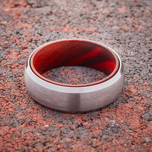 Load image into Gallery viewer, Silver Tungsten Ring - Red Sandalwood - EMBR
