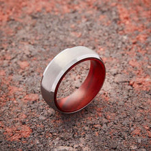 Load image into Gallery viewer, Silver Tungsten Ring - Red Sandalwood - EMBR
