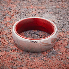 Load image into Gallery viewer, Wood Grain Damascus Steel Ring - Red Sandalwood - EMBR
