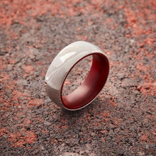 Load image into Gallery viewer, Wood Grain Damascus Steel Ring - Red Sandalwood - EMBR
