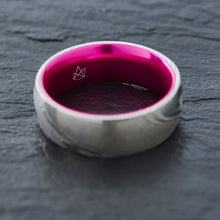 Load image into Gallery viewer, Wood Grain Damascus Steel Ring - Resilient Pink - EMBR
