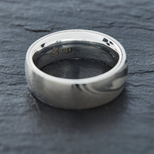 Load image into Gallery viewer, Wood Grain Damascus Steel Ring - Sterling Silver - EMBR
