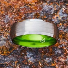 Load image into Gallery viewer, Silver Tungsten Ring - Resilient Green - EMBR
